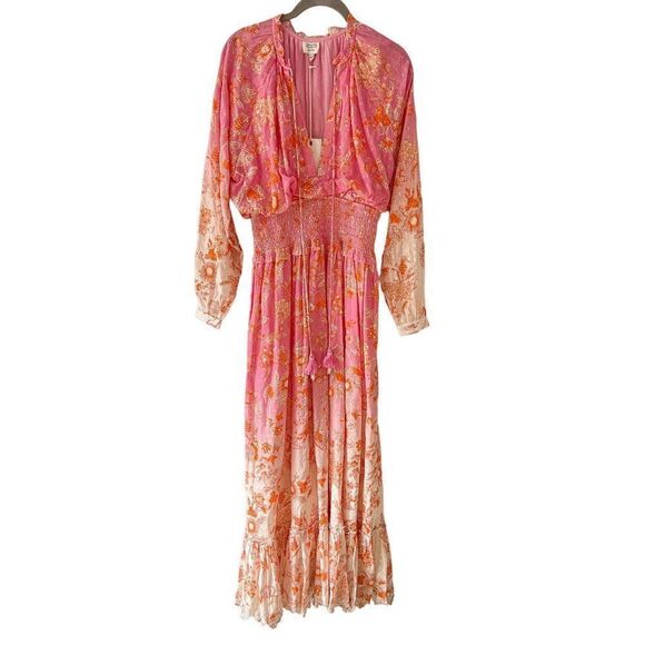 NWT Hemant and Nandita Sidra Maxi Dress, Pink Cotton Long Sleeve Size Small - Picture 4 of 13